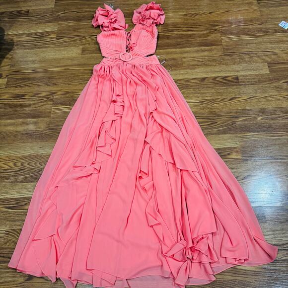 PATBO ORANGE FLUTTER SLEEVE RUFFLE MAXI PARTY DRESS size 2 / 34 - Picture 10 of 16